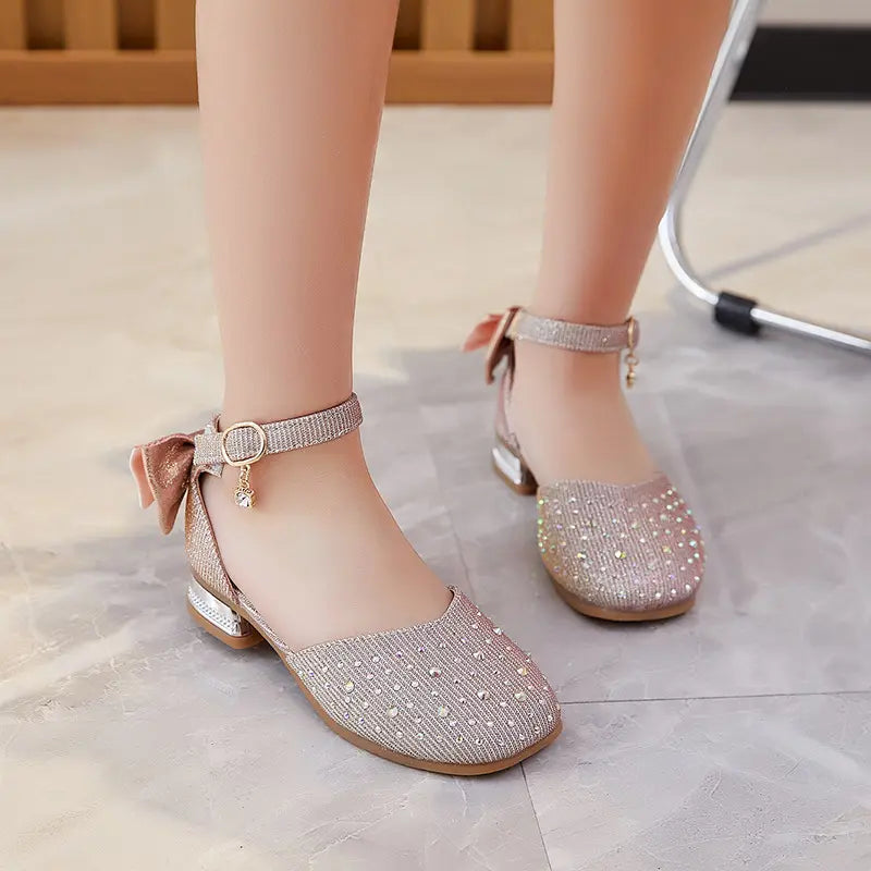 Kids Teenagers Girl's Low Heel Shoes Shiny Sequins Princess - Temu United  Kingdom